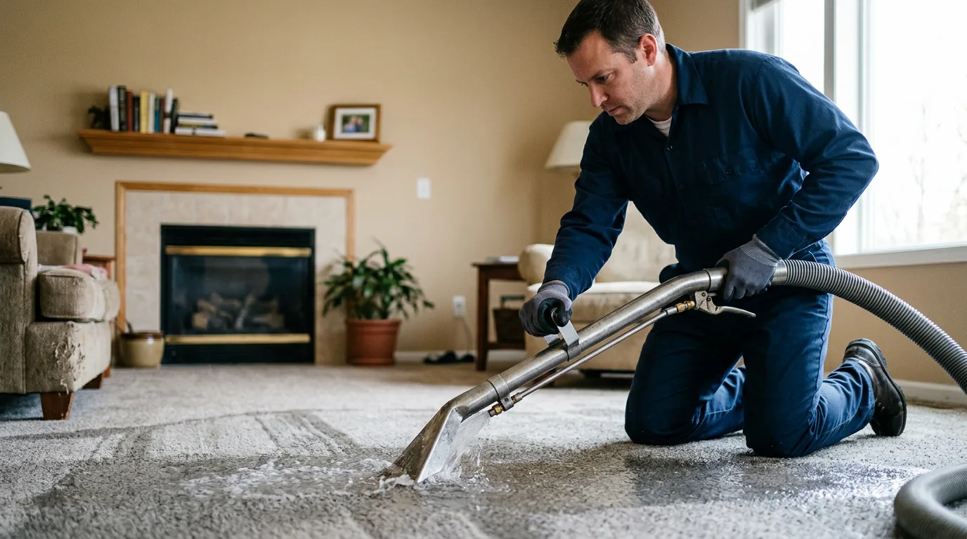 Water damage restoration technician working near East Chicago, IN